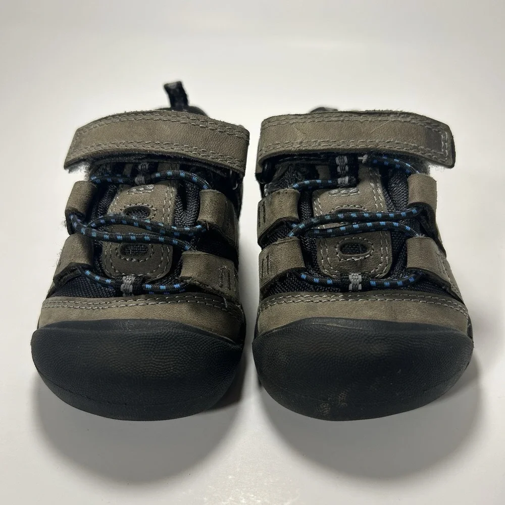 KEEN Newport Shoe Infant 4 Brown‎ Leather Hiking Shoes Kids Hook Loop